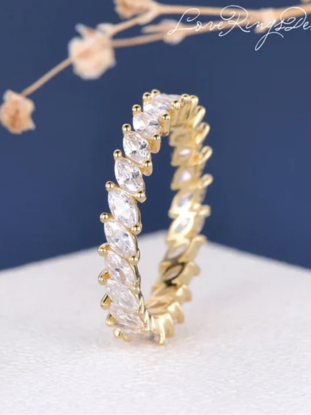 Love Rings Design Eternity Marquise Moissanite Ring 14k solid yellow gold, 8.75 - Picture 4 of 7